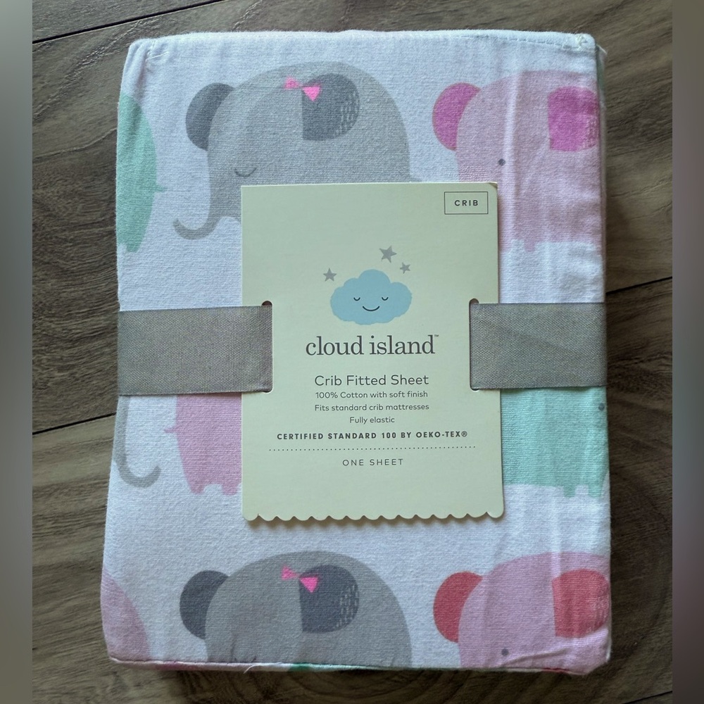 Cloud Island Crib Fitted Sheet with Elephant Print